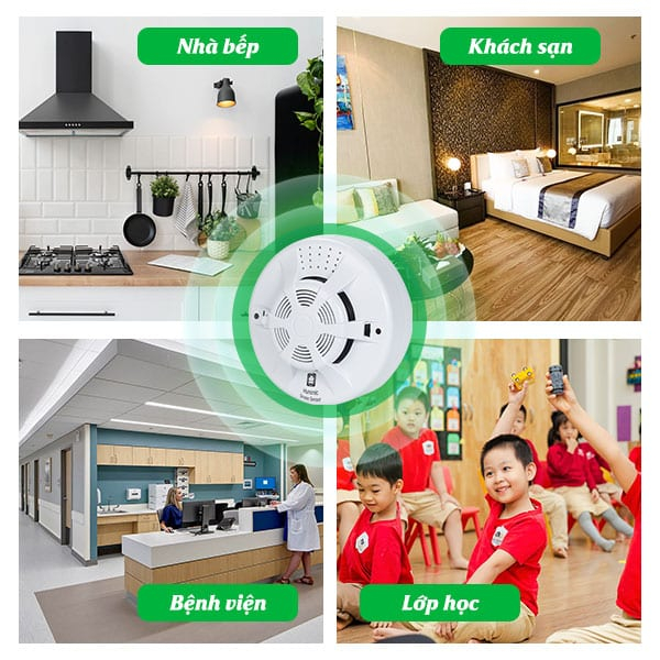 Bộ Cảm Biến Khói Thông Minh Hunonic Smoke Sensor 10 noi ap dung cam bien khoi