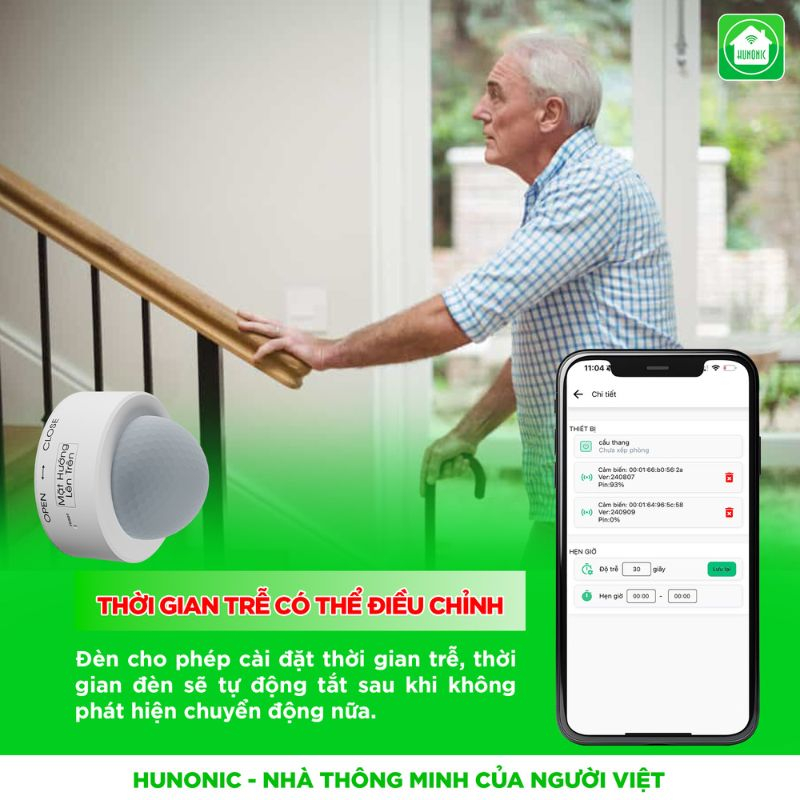 Cảm Biến Cầu Thang BLE Mesh Hunonic ST02 10 tính năng cảm biến cầu thang