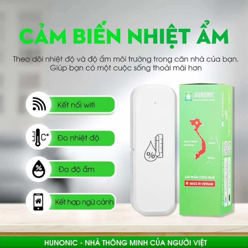 Cảm Biến Nhiệt Ẩm Wifi Hunonic 8 tinh nang cam bien nhiet am03