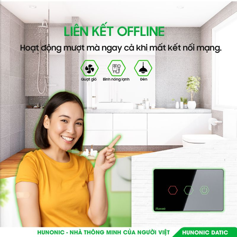Công Tắc 3 Nút BLE Mesh Liên Kết Nhà Vệ Sinh Thông Minh Màu Trắng 7 tính năng công tắc nvs