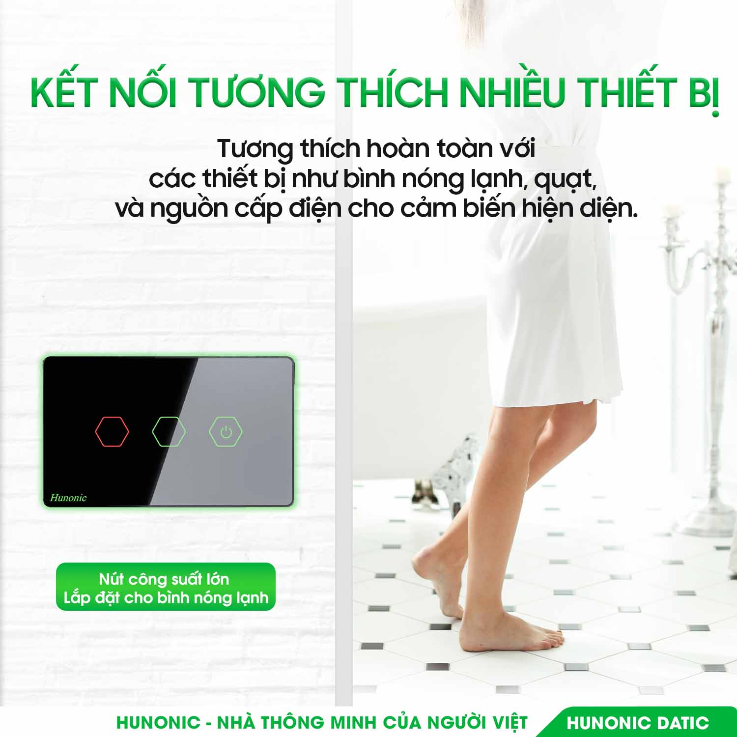 Công Tắc 3 Nút BLE Mesh Liên Kết Nhà Vệ Sinh Thông Minh Màu Trắng 8 tính năng công tắc hunonic datic