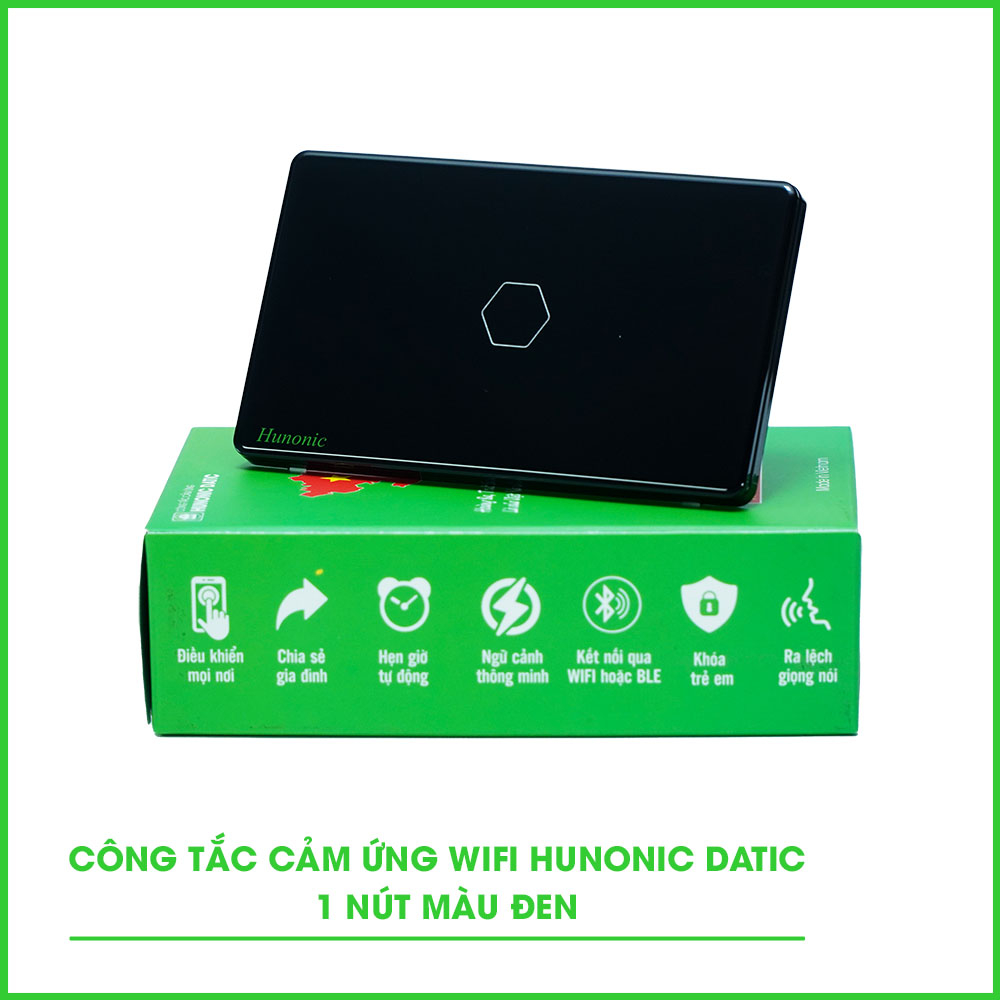 Công Tắc Cảm Ứng 1 Nút Wifi Hunonic Datic Màu Đen Công Tắc Cảm Ứng 1 Nút Wifi Hunonic Datic Màu Đen