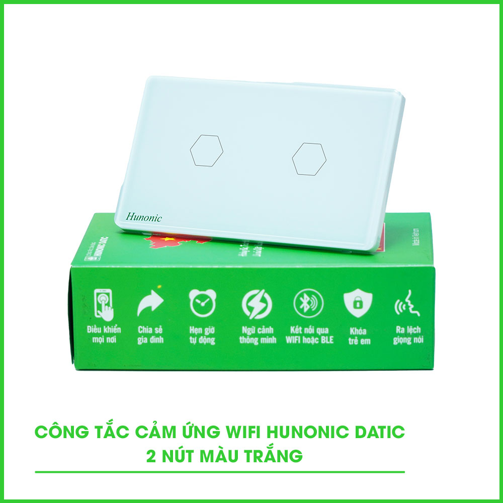Công Tắc Cảm Ứng 2 Nút Wifi Hunonic Datic Màu Trắng Công Tắc Cảm Ứng 2 Nút Wifi Hunonic Datic Màu Trắng