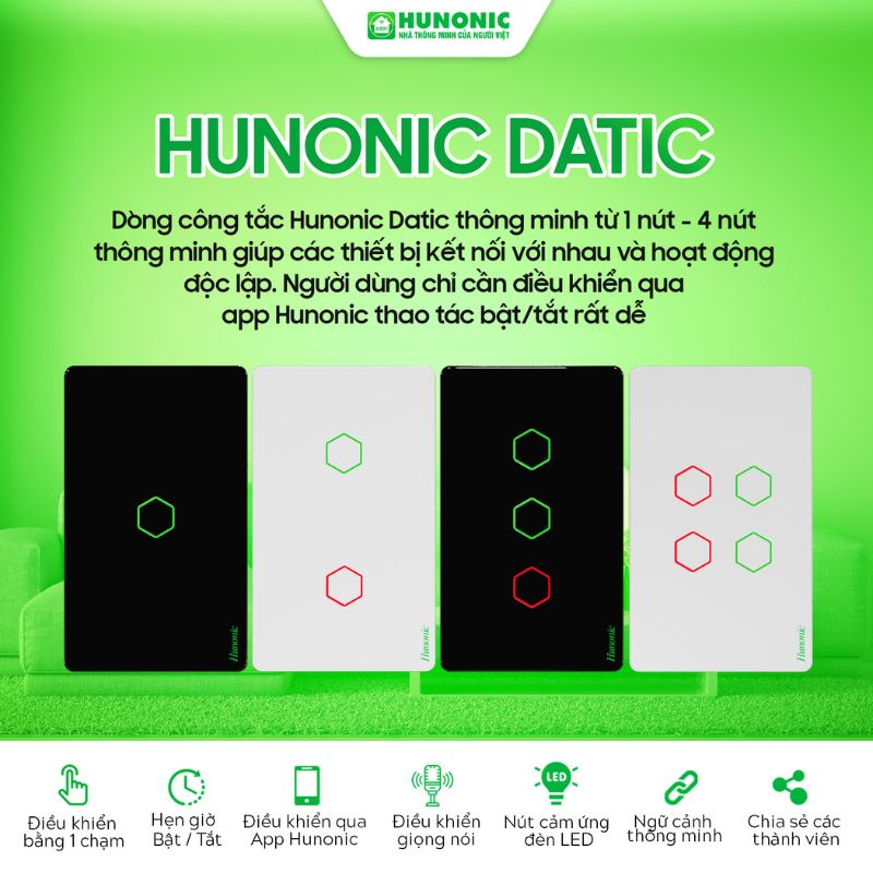 Công Tắc Cảm Ứng 3 Nút BLE Mesh Hunonic Datic Màu Trắng 9 tính năng công tắc hunonic datic