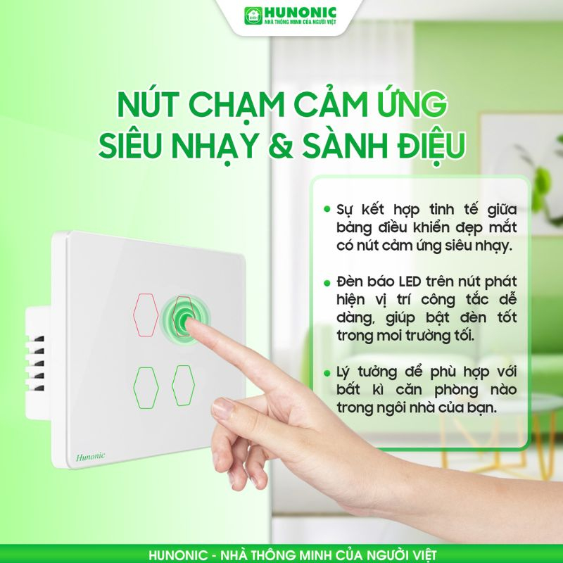Công Tắc Cảm Ứng 3 Nút BLE Mesh Hunonic Datic Màu Trắng 10 tính năng công tắc hunonic datic