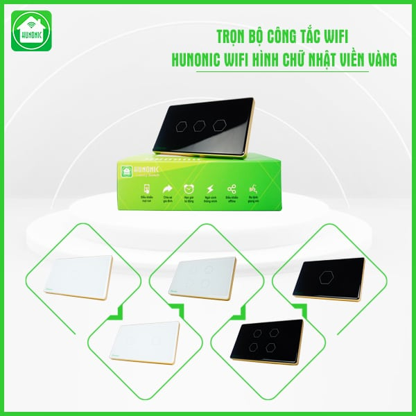 Công Tắc Cảm Ứng Wifi Hunonic Hình Chữ Nhật Viền Vàng Công Tắc Cảm Ứng Wifi Hunonic Hình Chữ Nhật Viền Vàng