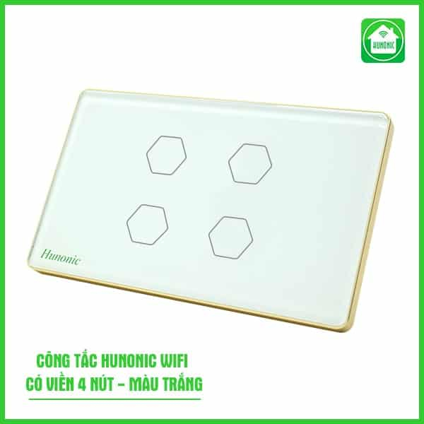 Công Tắc Cảm Ứng Wifi Hunonic Hình Chữ Nhật Viền Vàng 10 công tắc cảm ứng có viền 4 nút màu trắng