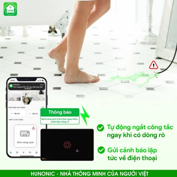 Công Tắc Chống Giật Bình Nóng Lạnh Thông Minh Luxury 17 Tính năng chống giật của công tắc thông minh hunonic