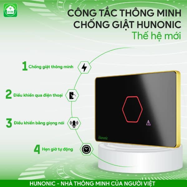 Công Tắc Chống Giật Bình Nóng Lạnh Wifi Thông Minh Hunonic 16 Tính năng công tắc chống giật Hunonic