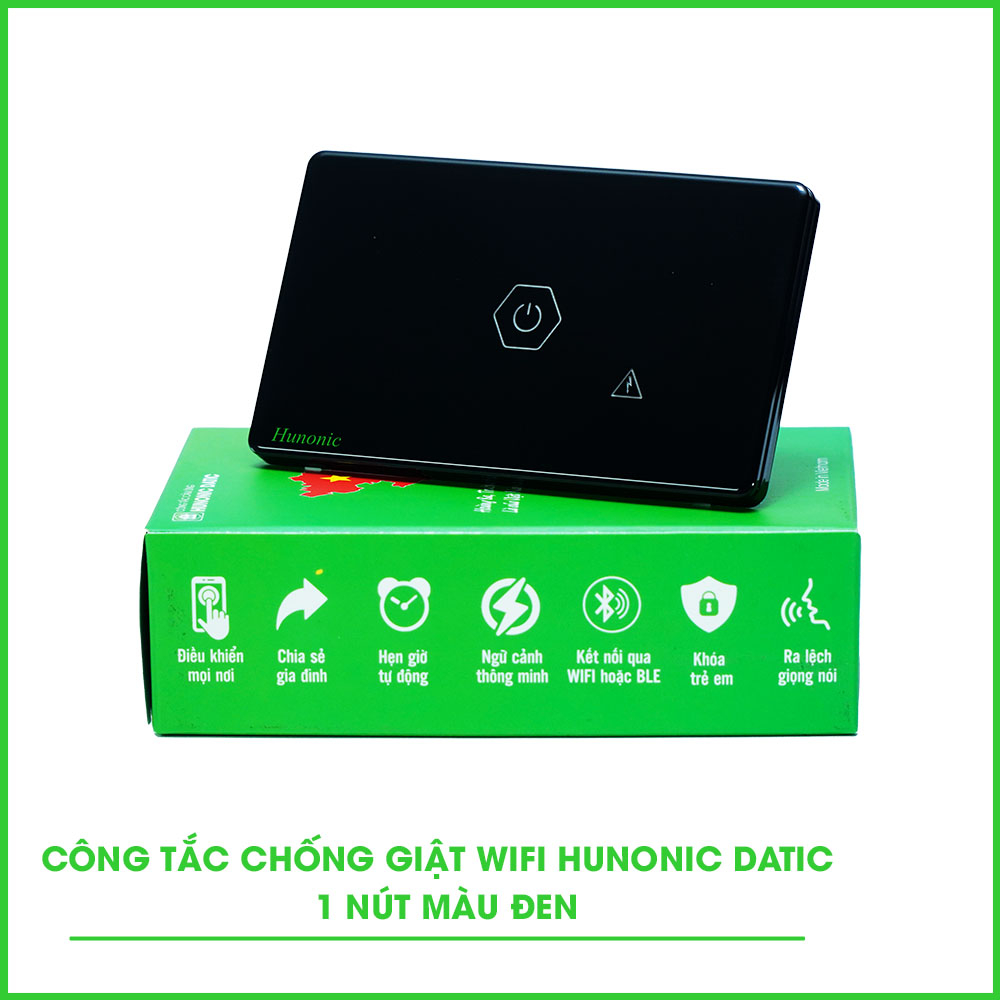 Công Tắc Chống Giật Wifi Hunonic Datic Màu Đen Công Tắc Chống Giật Wifi Hunonic Datic Màu Đen