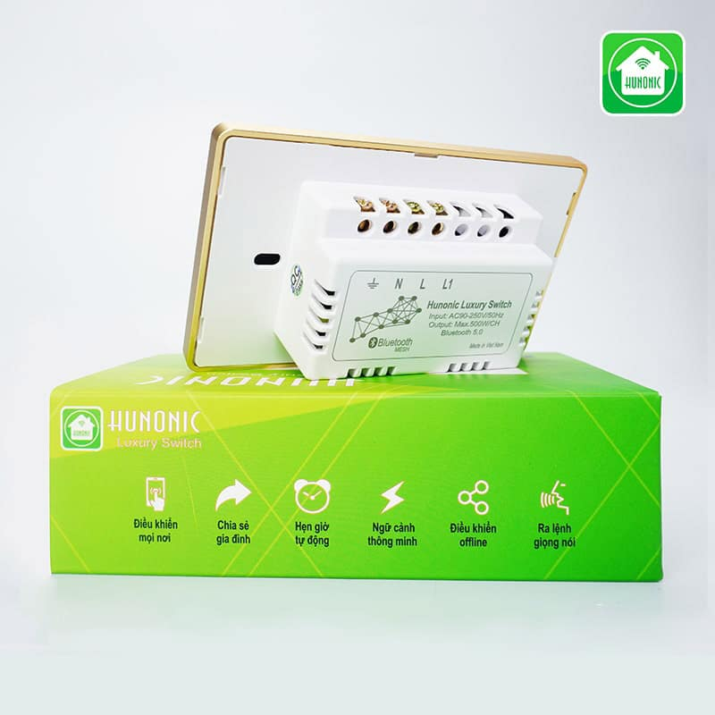 Công Tắc Hunonic Luxury Hình Chữ Nhật Viền Vàng - Ảnh 2 Công Tắc Hunonic Luxury Hình Chữ Nhật Viền Vàng - Ảnh 2