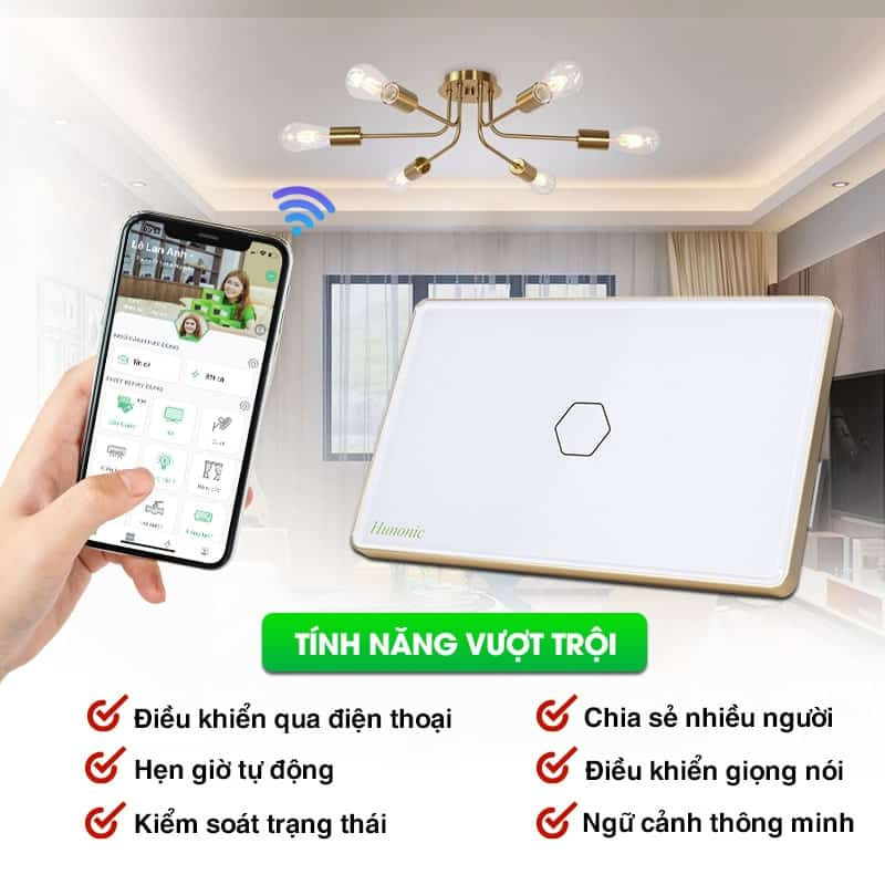 Công Tắc Hunonic Luxury Hình Chữ Nhật Viền Vàng - Ảnh 3 Công Tắc Hunonic Luxury Hình Chữ Nhật Viền Vàng - Ảnh 3