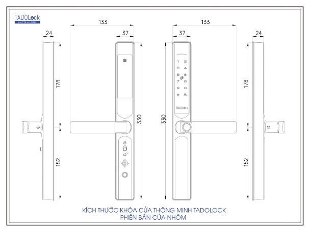 KHÓA THÔNG MINH TADOLock Cửa nhôm (Bạc tinh tế) 22 Kích thước khóa tadolock cửa nhôm