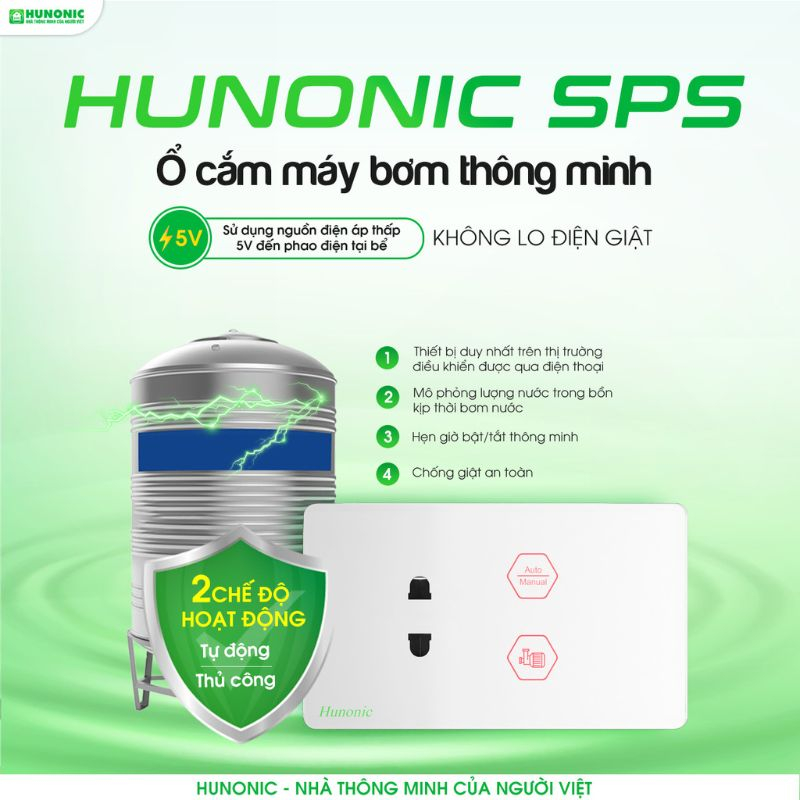 Ổ Cắm Máy Bơm Chống Giật An Toàn Hunonic SPS 9 tinh nang o cam may bom sps