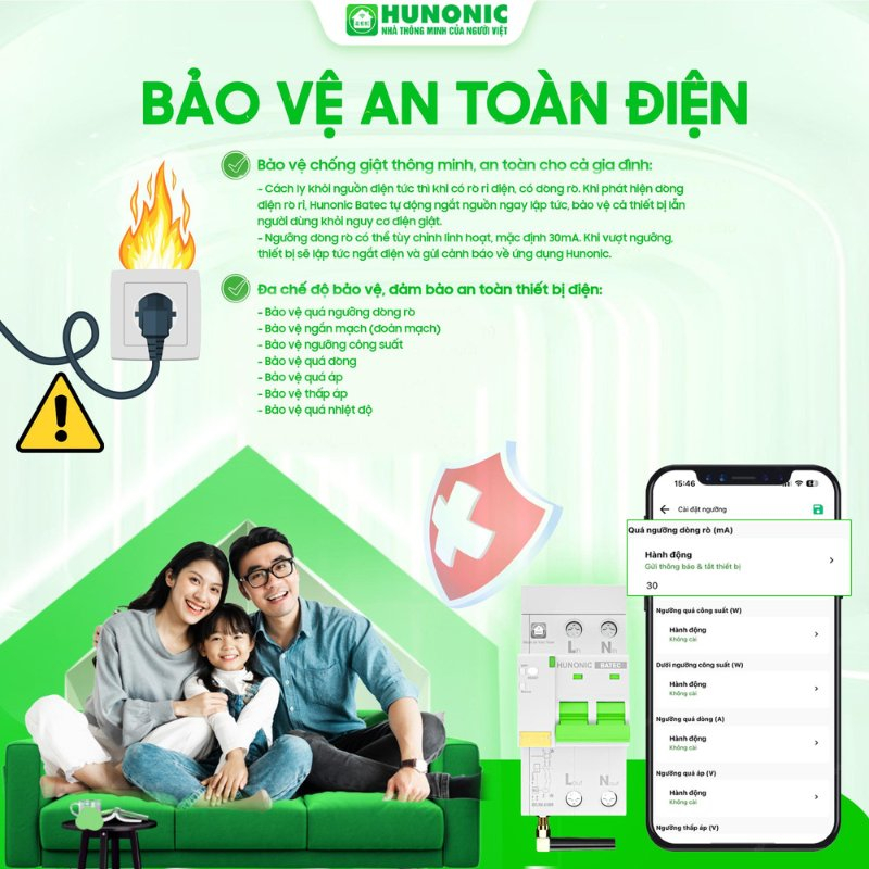 Thiết Bị Bảo Vệ An Toàn Điện Thông Minh HUNONIC BATEC 9 tính năng hunonic batec